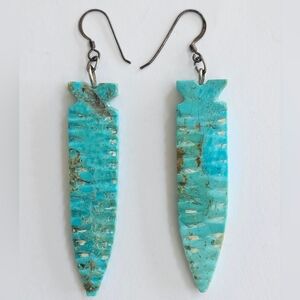 Vintage Old Pawn Navajo Nevada Turquoise Sterling Silver Dangle Earrings 3"+